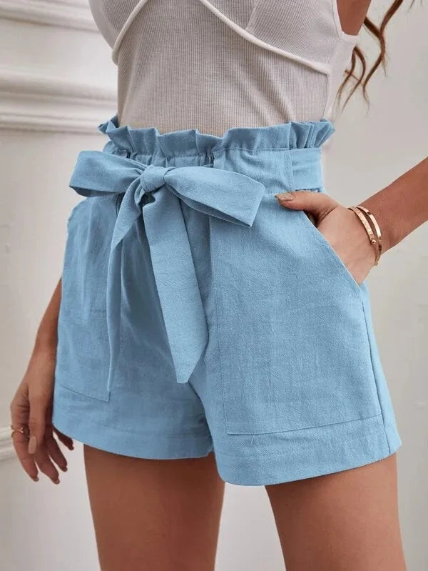 TAMBREET Europe and America Cross border New Summer Women's Loose Linen Casual Shorts Pockets Solid Large High Waist Wide Leg Pants