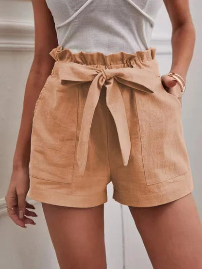 TAMBREET Europe and America Cross border New Summer Women's Loose Linen Casual Shorts Pockets Solid Large High Waist Wide Leg Pants