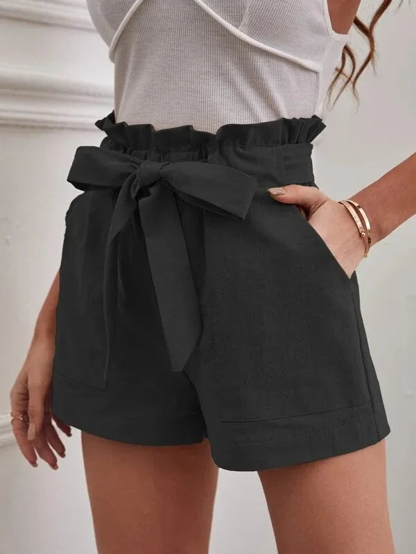 TAMBREET Europe and America Cross border New Summer Women's Loose Linen Casual Shorts Pockets Solid Large High Waist Wide Leg Pants