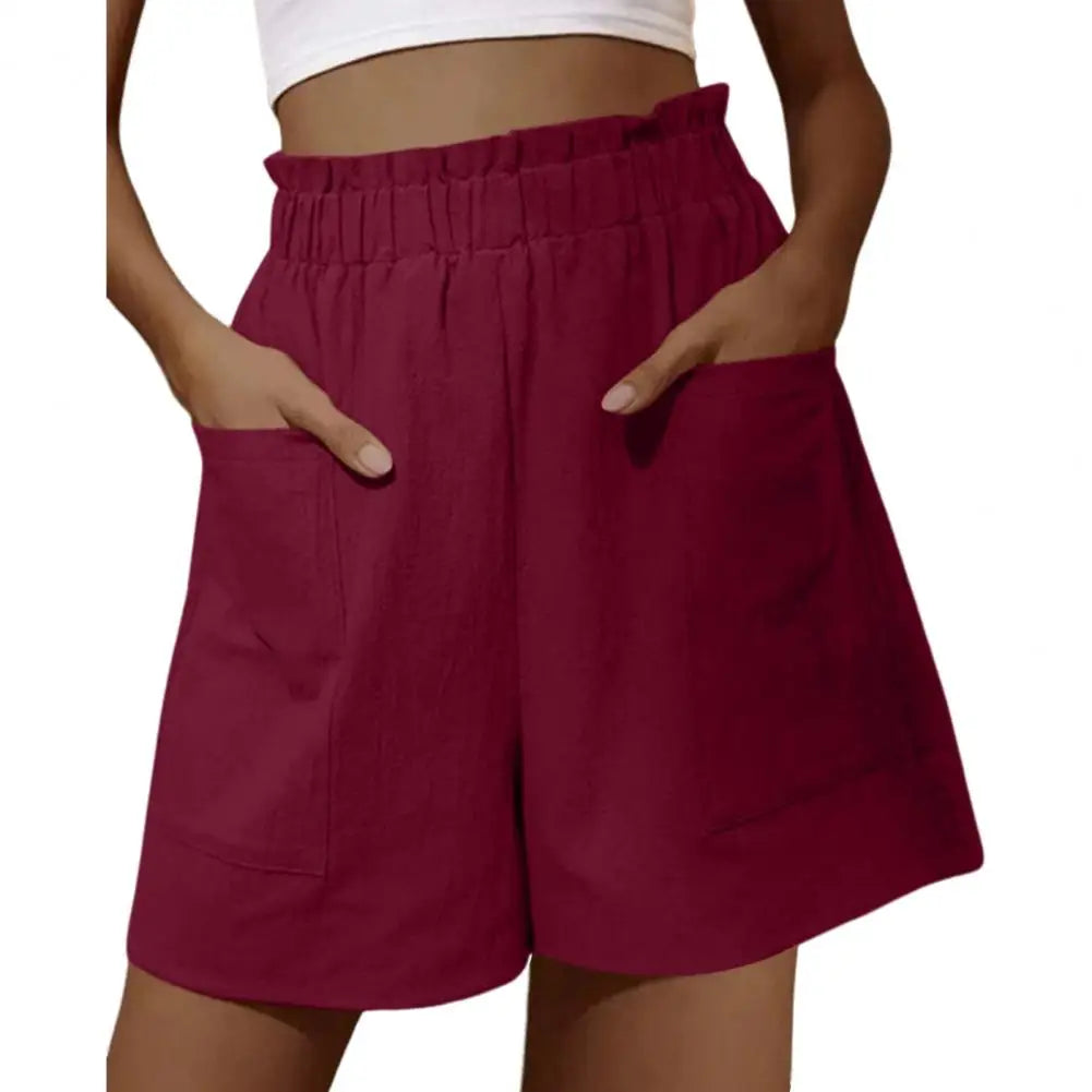 TAMBREET European And American Women's Cotton And Linen Flower Bud High Waist Shorts Fashionable Large Wide Leg Casual Shorts