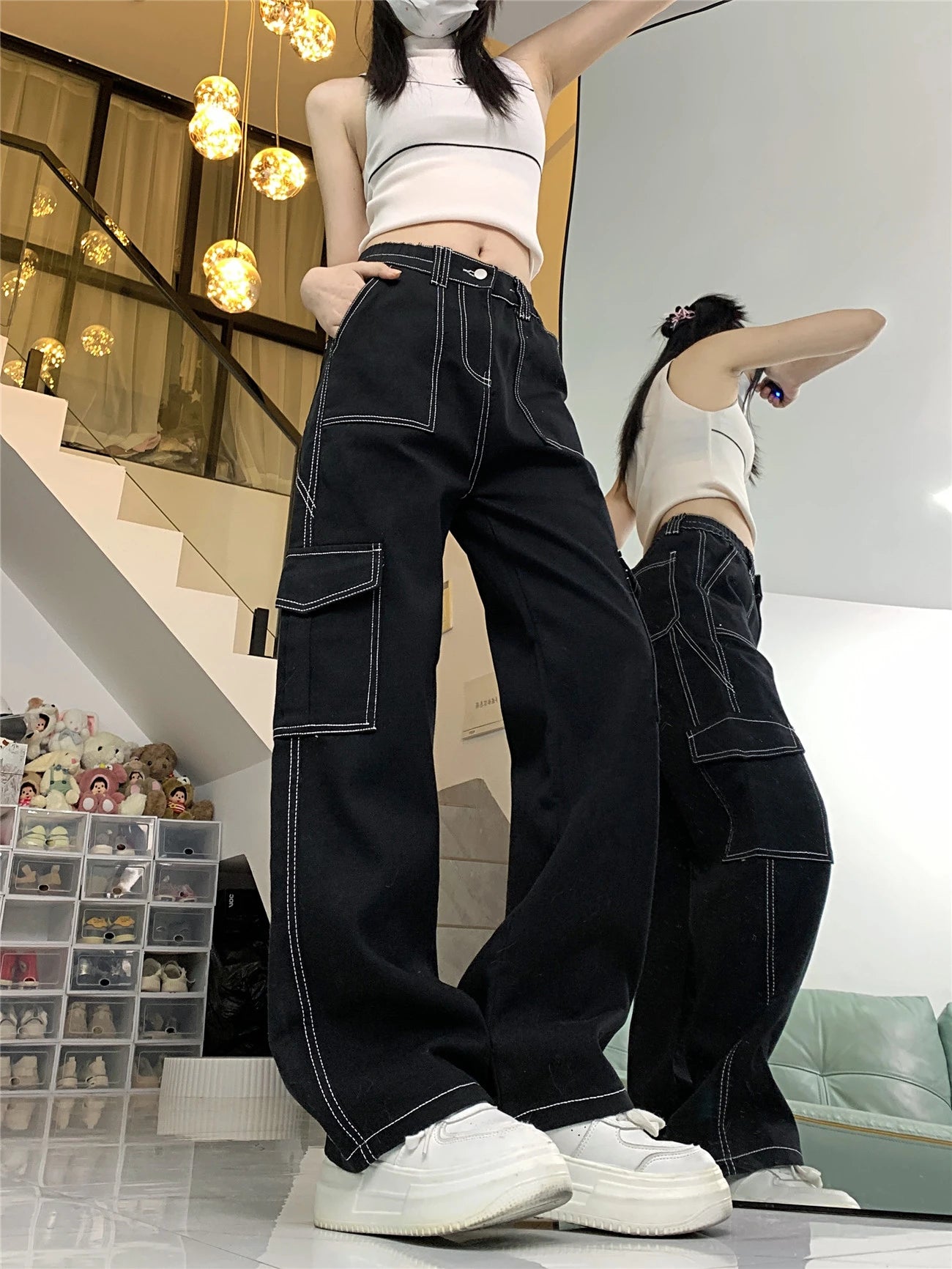 TAMBREET European and American Style Cargo Pants Women Streetwear All-match Jeans for Women Summer New Trendy 2024 Woman Jeans