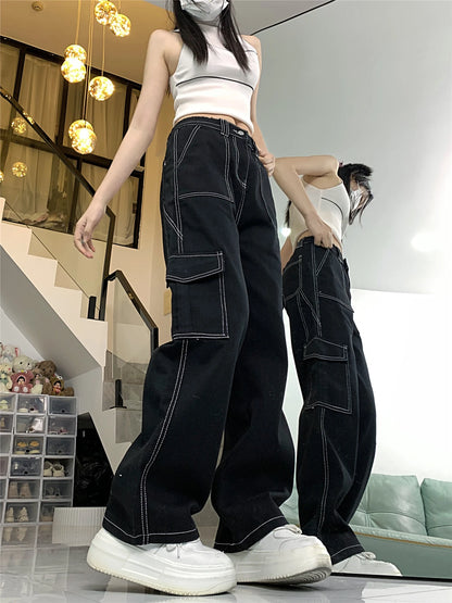 TAMBREET European and American Style Cargo Pants Women Streetwear All-match Jeans for Women Summer New Trendy 2024 Woman Jeans