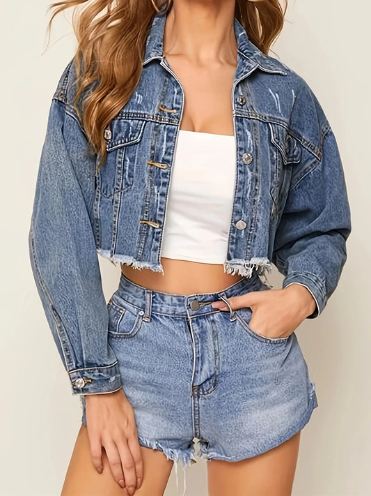 TAMBREET European and American cross-border denim jacket trend street personality casual style short top denim jacket for women