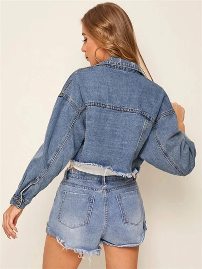 TAMBREET European and American cross-border denim jacket trend street personality casual style short top denim jacket for women