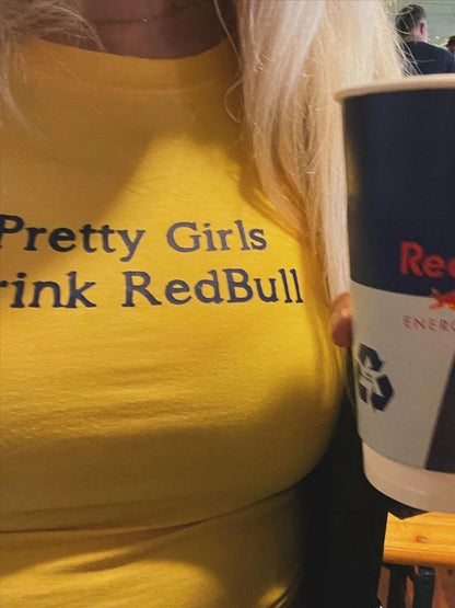 TAMBREET European and American girls drinking Red Bull trendy letter print Y2K pure desire spicy girl ultra short top women's T-shirt