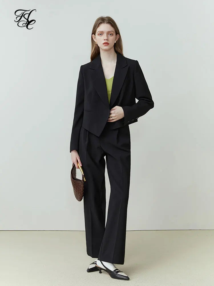 TAMBREET FSLE Commuter All-match Suit for Women Wide-leg Pants Suit New Short Blazer Jacket High Waist Loose Pan Two-piece Set Female