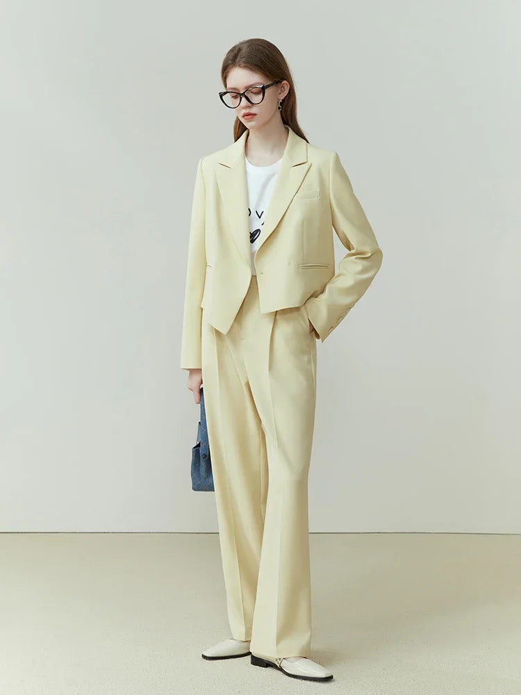 TAMBREET FSLE Commuter All-match Suit for Women Wide-leg Pants Suit New Short Blazer Jacket High Waist Loose Pan Two-piece Set Female