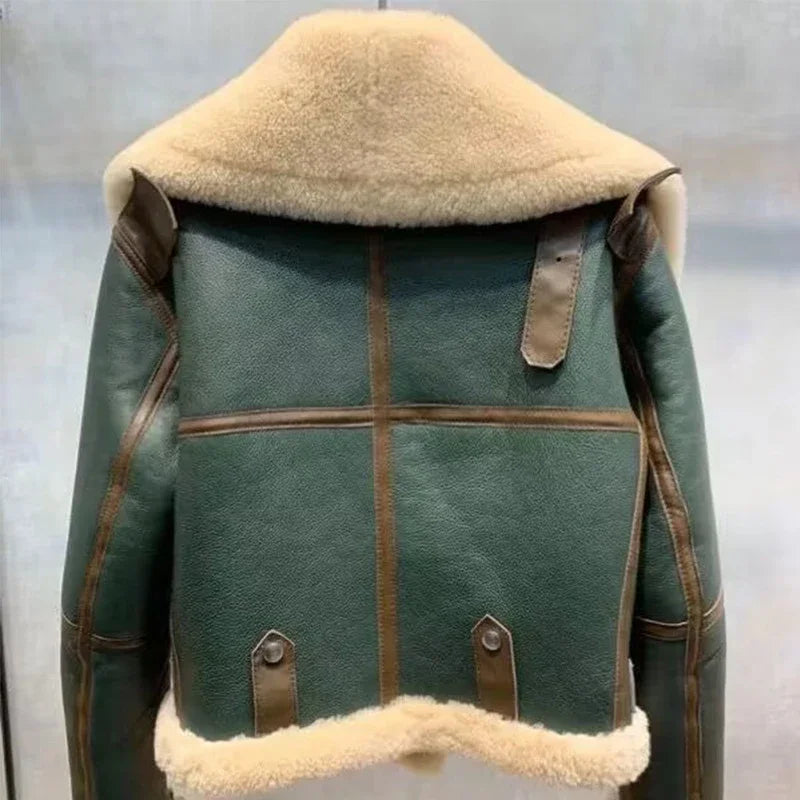 TAMBREET Fashion Green short Jacket Winter Warm Suede Fake Fur Lining Women Coat New 2024 Korean Thick Winter Jacket Female Warm Overcoat