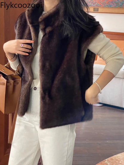 TAMBREET Fashion Luxury Korean Chic Fur Coat with Mink Hair Cardigan Korean Version Vest  Casacos De Inverno Feminino Waistcoat