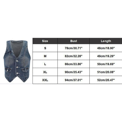 TAMBREET Fashion Retro Y2K Denim Vest V Neck Button Pocket Slim Short Denim Vest Women's Sleeveless Denim Jacket Vest Top Streetwear