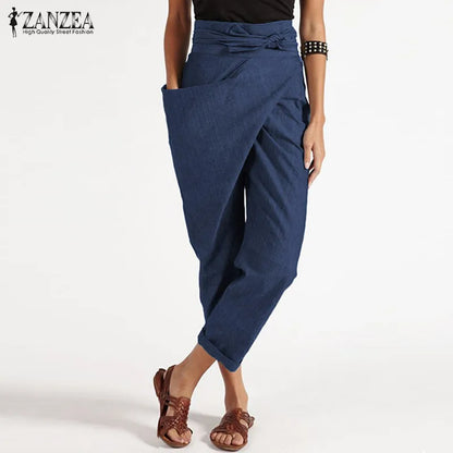 TAMBREET Fashion Women Harem Pants ZANZEA Casual Lace Up Solid Turnip Trousers Female Office Work Pants Elegant Pencil Pantalon Palazzo