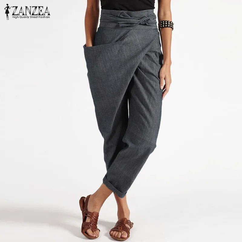 TAMBREET Fashion Women Harem Pants ZANZEA Casual Lace Up Solid Turnip Trousers Female Office Work Pants Elegant Pencil Pantalon Palazzo