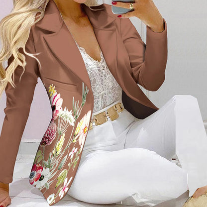 TAMBREET Fashion Women Jacket + Pants 2 Piece Set Spring New Button Long Sleeve Turn-down Collar Print Suit Casual Blazer Versatile Set