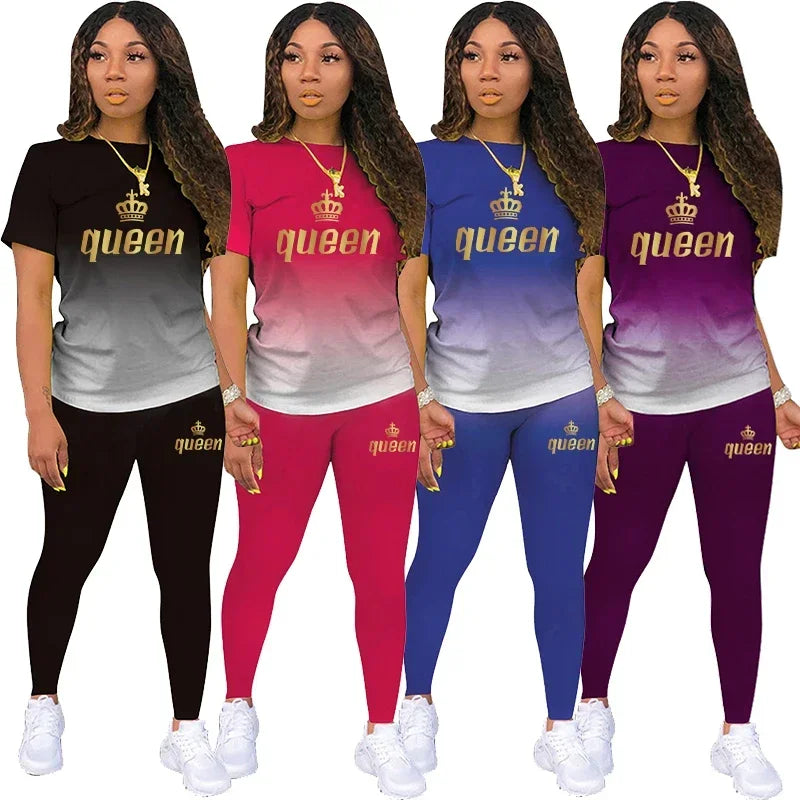 TAMBREET Fashion Women's Queen 2 Piece Set Jogging Suit Summer Casual Tracksuit Sportswear Female Sexy Outfits Short Suit