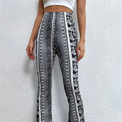 TAMBREET Fashionable new high elasticity tight fitting micro flared printed casual pants