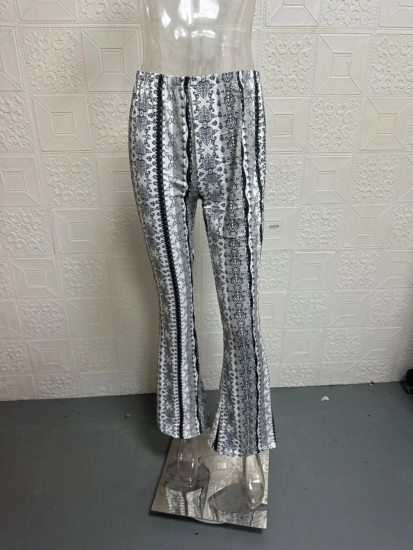 TAMBREET Fashionable new high elasticity tight fitting micro flared printed casual pants