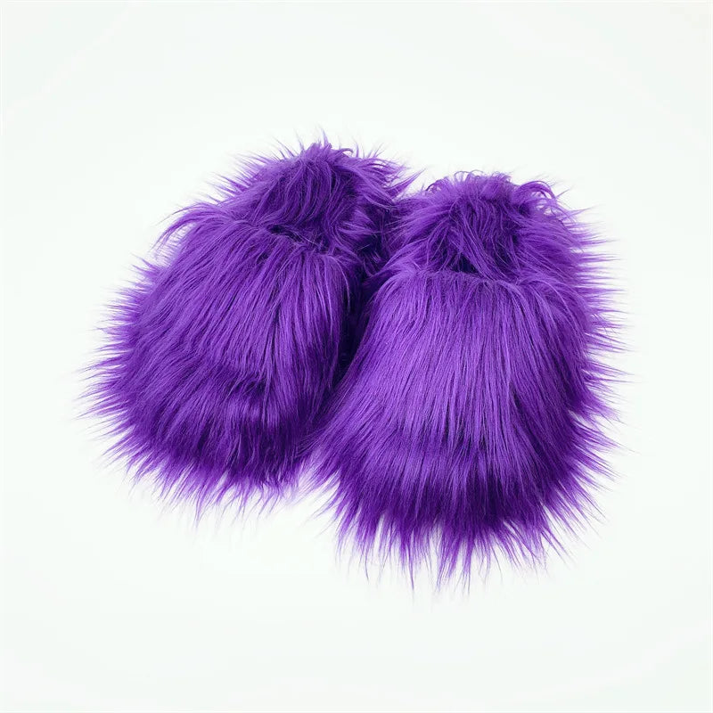 TAMBREET Faux Fur Slippers 2024 Women Winter Plush Warm Home Flat Slides Mongolian Wool Flip Flops Y2K Girls Furry Shoes Cute Slippers