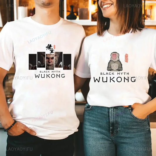 TAMBREET Funny T Shirt Game Black Myth Wukong Monkey Humor Print Tops Men Clothing Women Shirt Unisex Graphic Cotton Tee Ropa Hombre