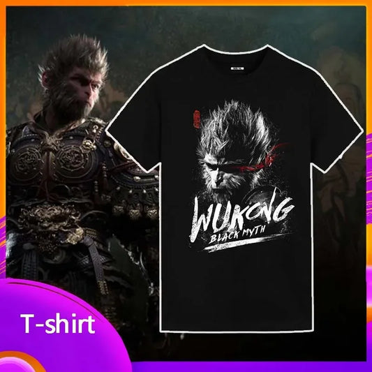 TAMBREET Game Black Myth Wukong Print T-shirt Summer Cotton Short Sleeve Top Casual Fashion Round Neck Outdoor Clothing Youth Men Clothes