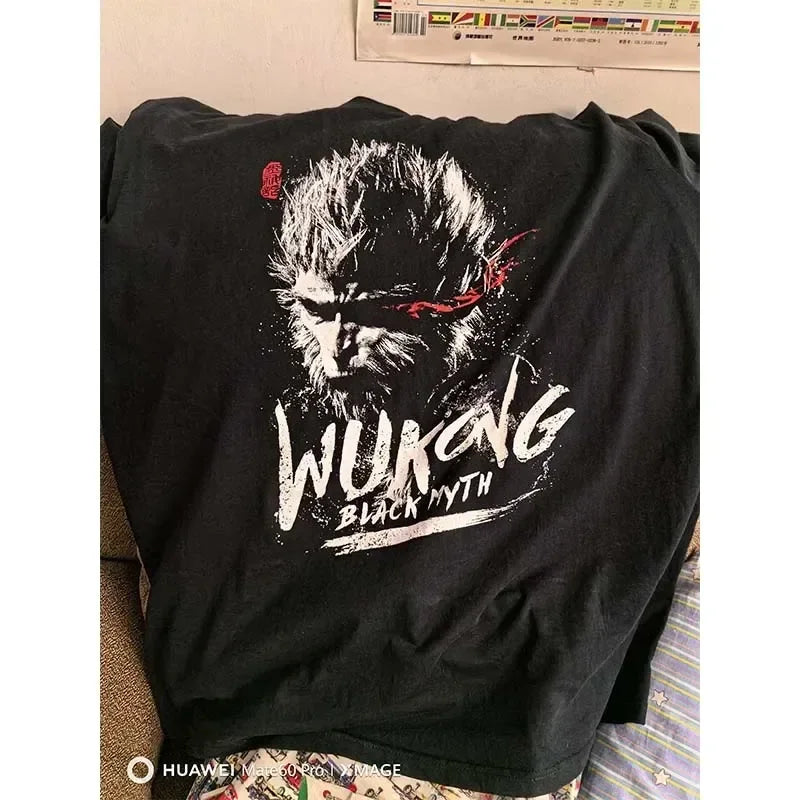 TAMBREET Game Black Myth Wukong Print T-shirt Summer Cotton Short Sleeve Top Casual Fashion Round Neck Outdoor Clothing Youth Men Clothes