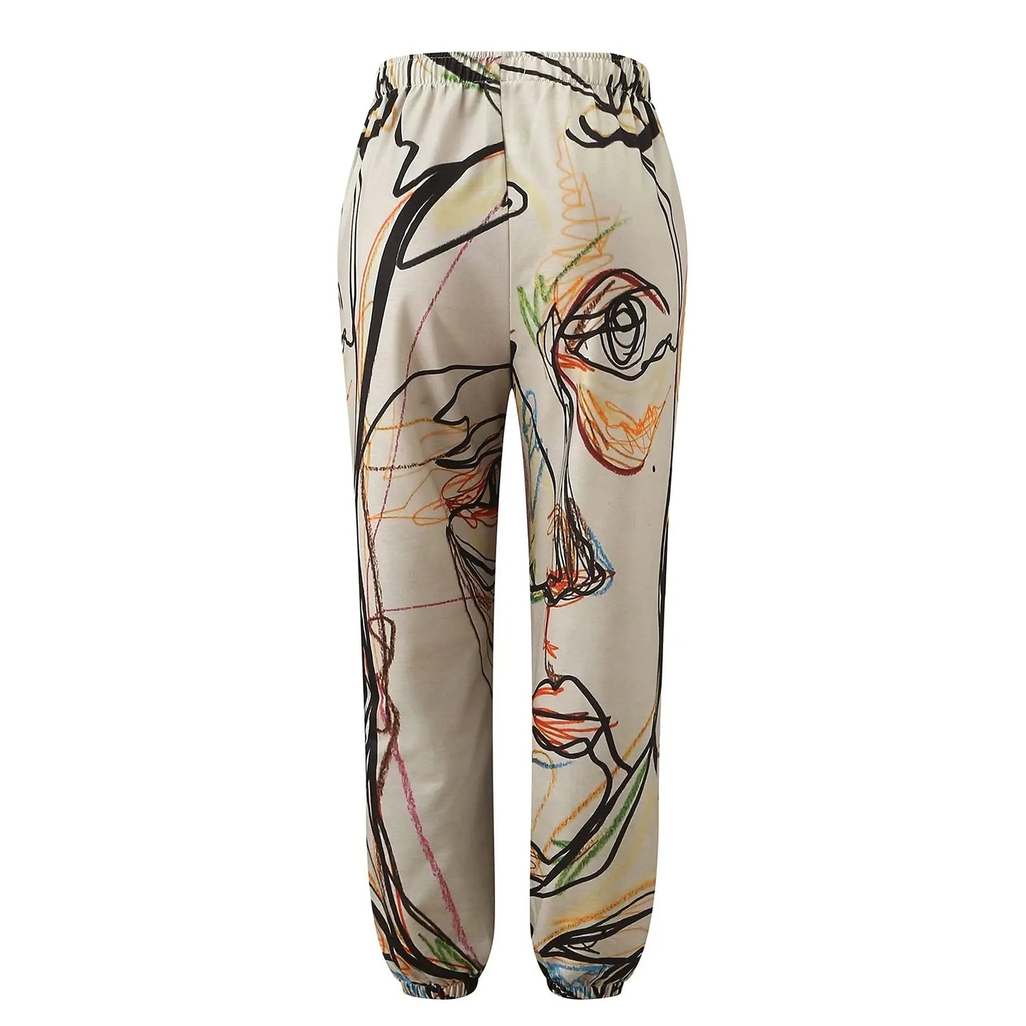 TAMBREET Graffiti Face Art Print Harem Pants Casual High Waist Elastic Long Length Pants With Pockets Women Fashion Sweatpants