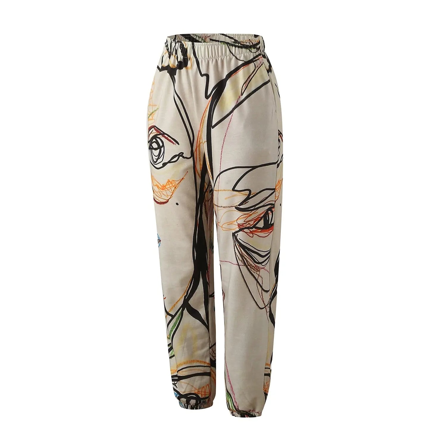 TAMBREET Graffiti Face Art Print Harem Pants Casual High Waist Elastic Long Length Pants With Pockets Women Fashion Sweatpants