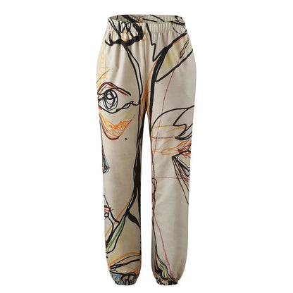 TAMBREET Graffiti Face Art Print Harem Pants Casual High Waist Elastic Long Length Pants With Pockets Women Fashion Sweatpants