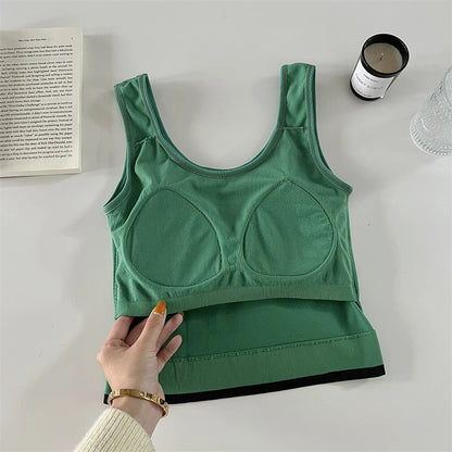 TAMBREET HELIAR Women Summer Letter Print Tank Top With Pad Sleeveless Casual Camisole Solid Basic Tube Top Female Sexy Slim Crop Tops