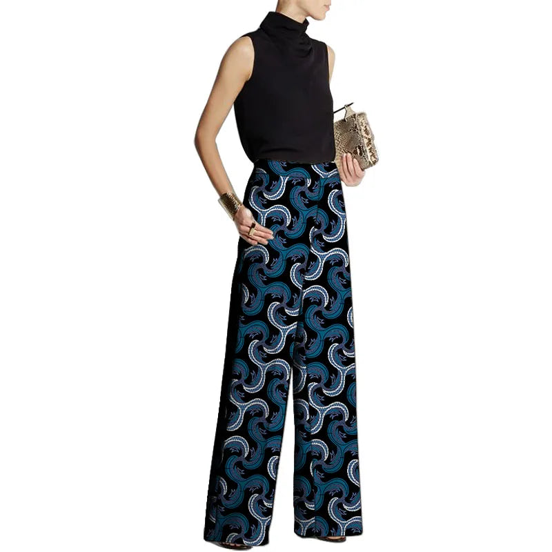 TAMBREET Hand Cut Ankara Fashion Women Wide Leg Pants Female African Print Bottoms Party Wear