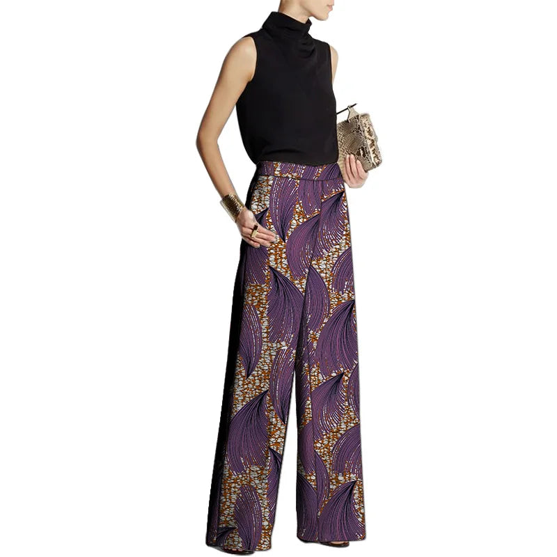 TAMBREET Hand Cut Ankara Fashion Women Wide Leg Pants Female African Print Bottoms Party Wear