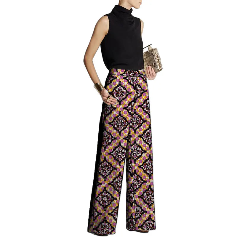 TAMBREET Hand Cut Ankara Fashion Women Wide Leg Pants Female African Print Bottoms Party Wear