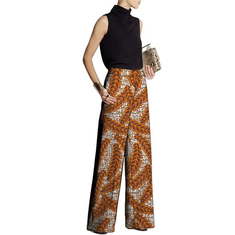 TAMBREET Hand Cut Ankara Fashion Women Wide Leg Pants Female African Print Bottoms Party Wear