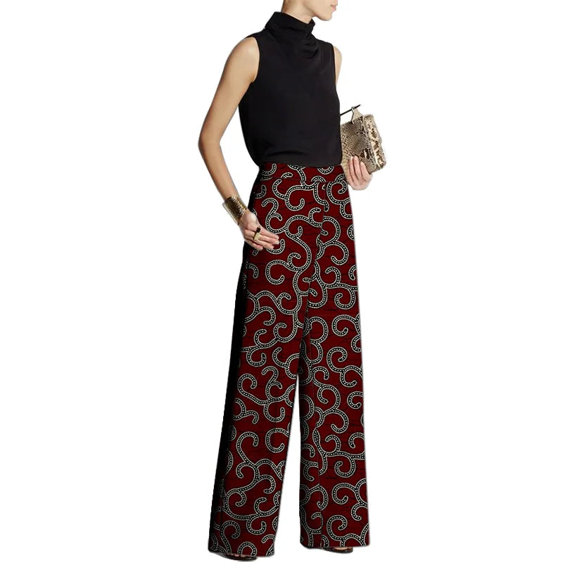 TAMBREET Hand Cut Ankara Fashion Women Wide Leg Pants Female African Print Bottoms Party Wear