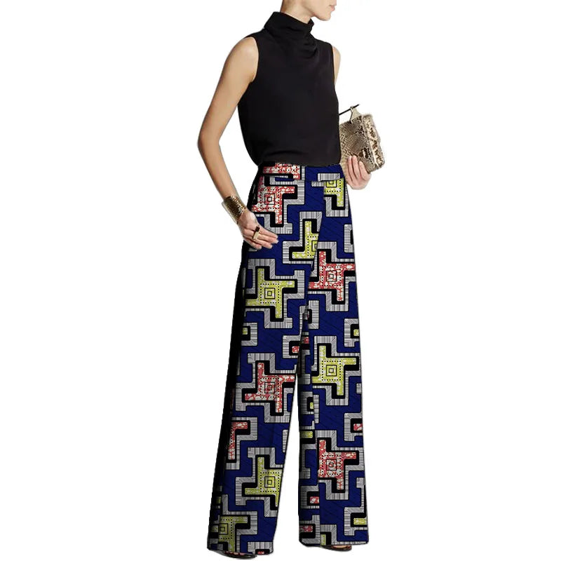 TAMBREET Hand Cut Ankara Fashion Women Wide Leg Pants Female African Print Bottoms Party Wear