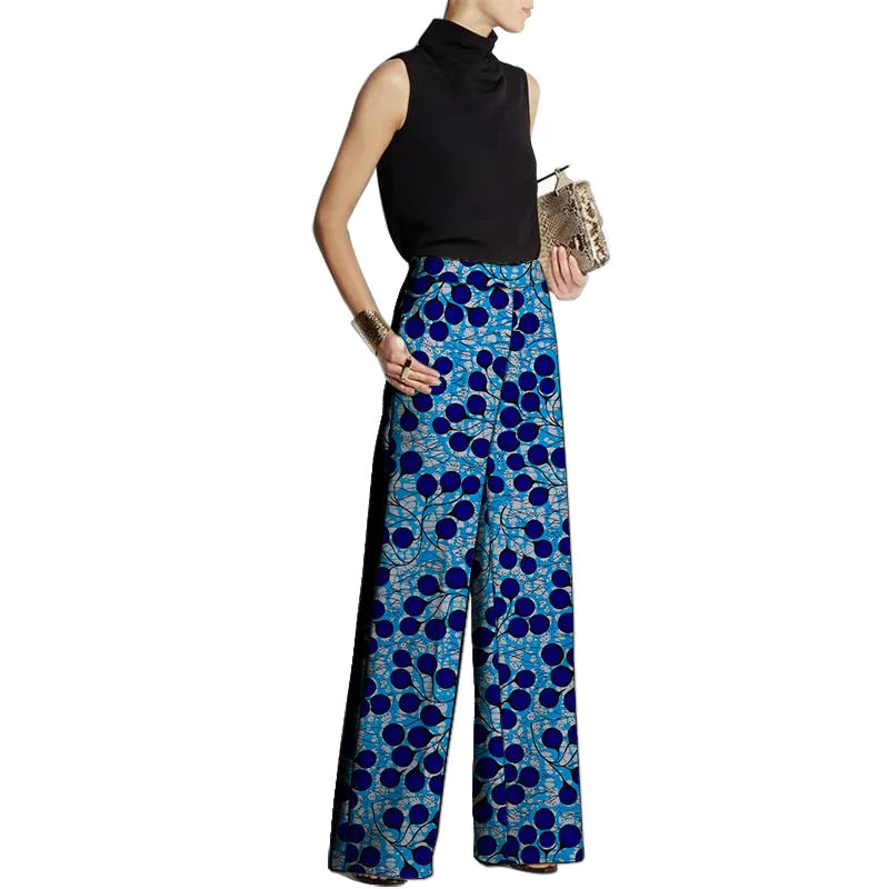 TAMBREET Hand Cut Ankara Fashion Women Wide Leg Pants Female African Print Bottoms Party Wear