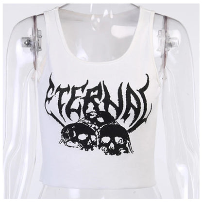 TAMBREET Harajuku Punk Goth Sexy Crop Tops Women's Summer Mujer 90s Grunge Graphic Skull Print Tops Fashion Sleeveless Slim Vest Tank Top