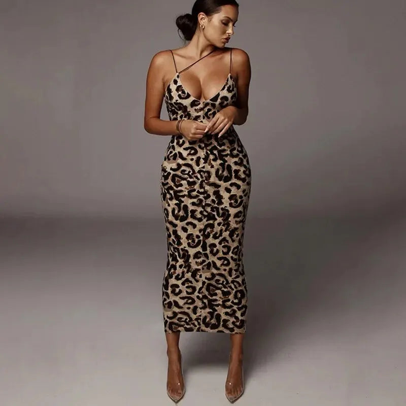 TAMBREET Hawthaw Women Party Club Evening Streetwear Leopard Bodycon Midi Dress 2024 Summer Clothes Wholesale Items For Business