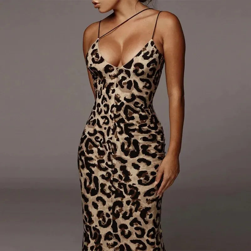 TAMBREET Hawthaw Women Party Club Evening Streetwear Leopard Bodycon Midi Dress 2024 Summer Clothes Wholesale Items For Business