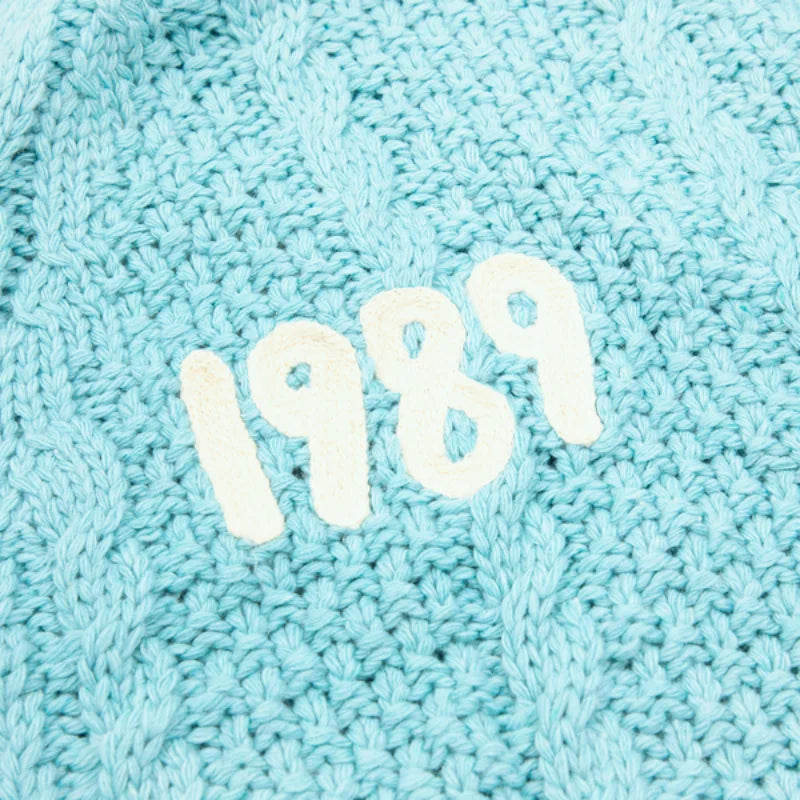 TAMBREET High Quality Blue Neckline Letter 1989 Special Knit Ladies Bird Embroidery 1989 Taylors Cardigan Slouchy Style Vintage Sweater