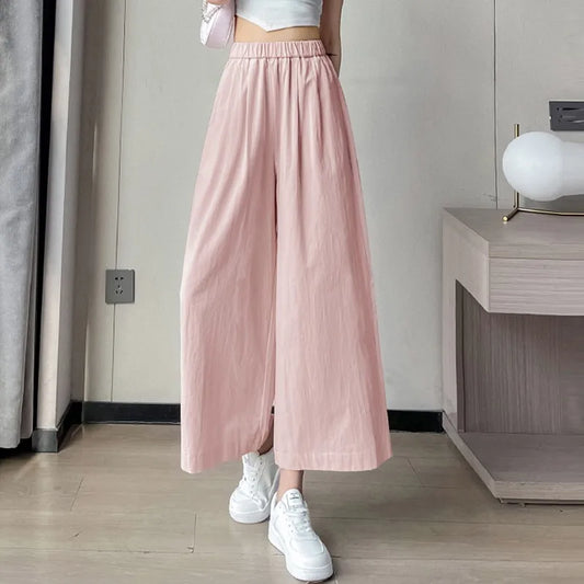 TAMBREET High Waist Wide Leg Pants Women New Arrival 2024 Summer Simple Style Solid Color Loose Female Ankle-length Casual Pants W1766