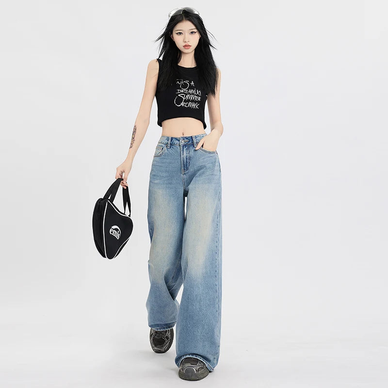 TAMBREET High Waisted Jeans Women Streetwear Denim Pants 2024 Y2k Wide Leg Pants Casual Trousers Korean Style Fashion Straight Jeans