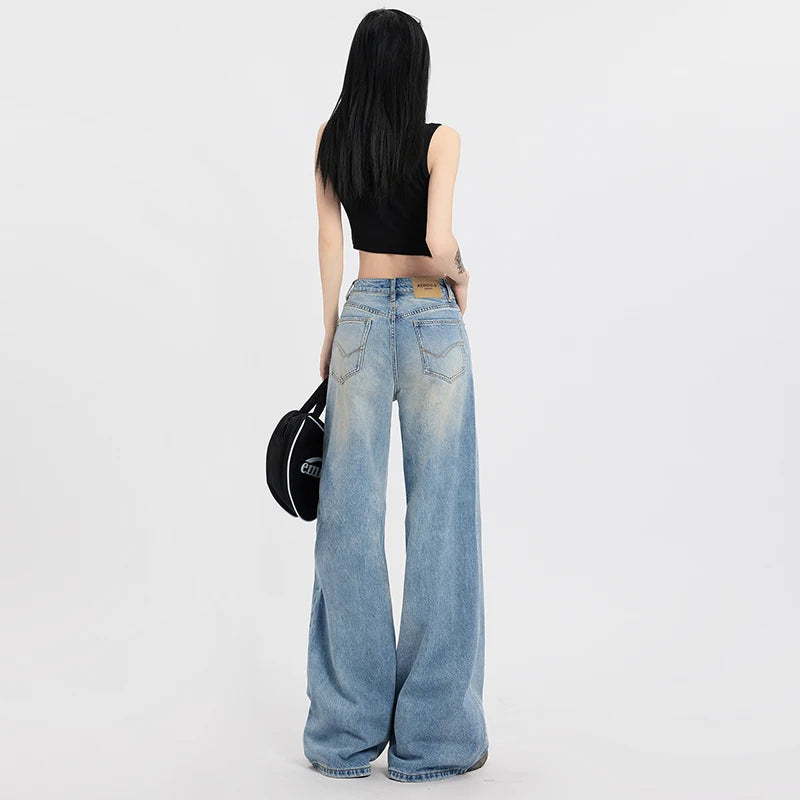 TAMBREET High Waisted Jeans Women Streetwear Denim Pants 2024 Y2k Wide Leg Pants Casual Trousers Korean Style Fashion Straight Jeans