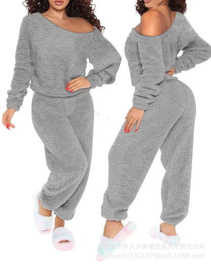 TAMBREET Homewear Pajamas Jumpsuits Women Autumn Winter Long-sleeved Hooded Trousers Rompers Plush Loungewear Pajamas Jumpsuit Outfits