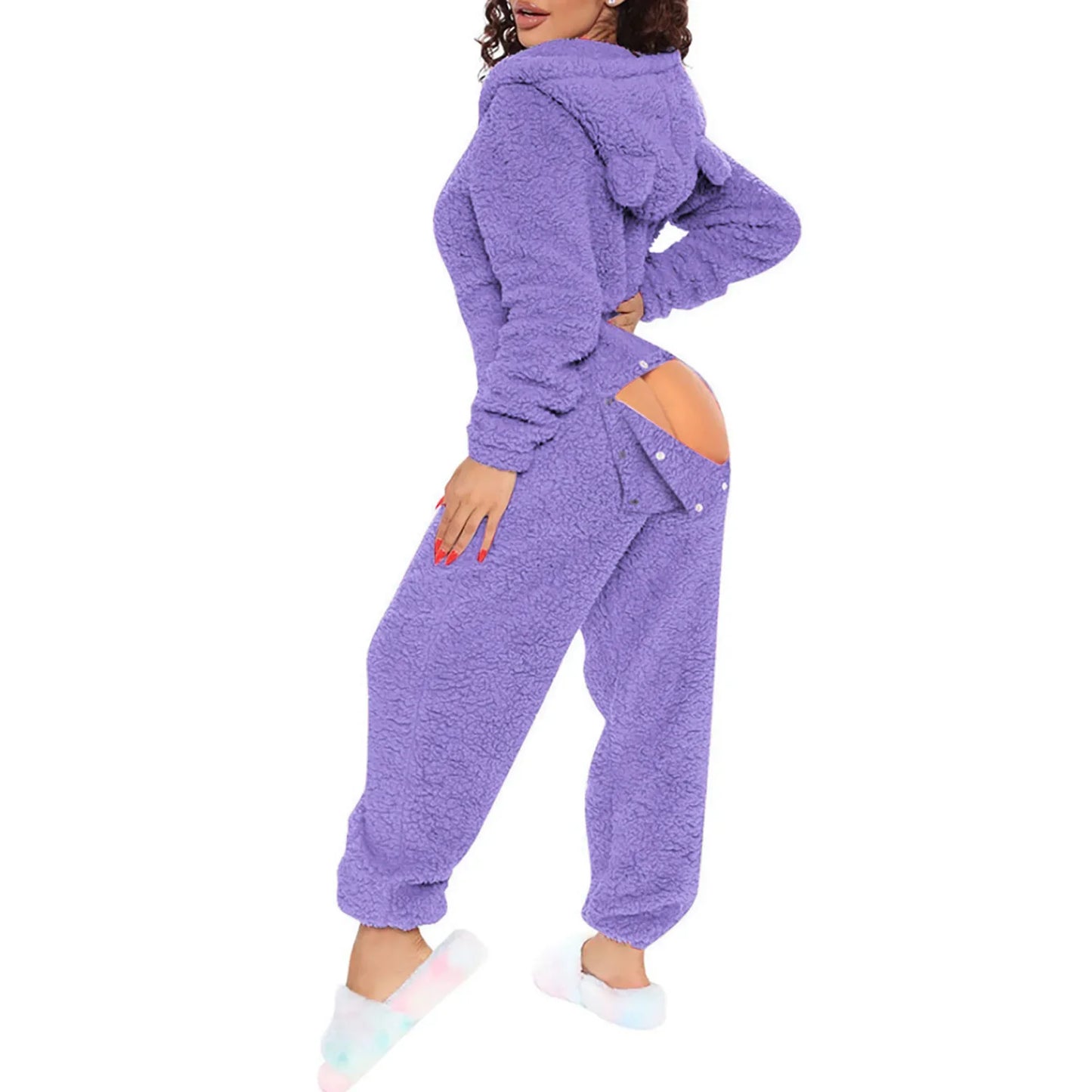 TAMBREET Homewear Pajamas Jumpsuits Women Autumn Winter Long-sleeved Hooded Trousers Rompers Plush Loungewear Pajamas Jumpsuit Outfits