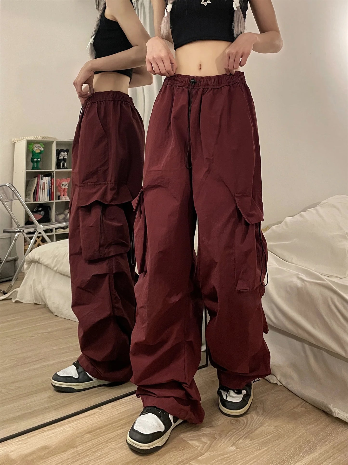 TAMBREET Hot Girl Hiphop Pants for Women Baggy Overalls Female Streetwear American Retro Dance Pleated Ankle Banded Trousers Feminina