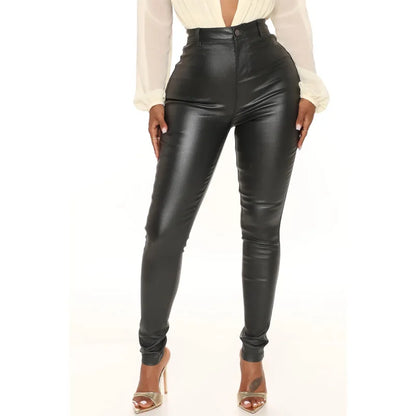 TAMBREET Hot Sale Black and Brown Women PU Leather Pants High Waist Slim Skinny Pencil Pants High Stretch Trousers XS-2XL