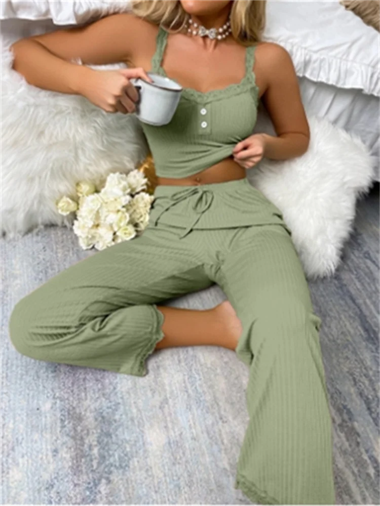 TAMBREET Hot Sale Professional Summer Soft Comfortable Solid Color Two-piece Set Cozy Women's Pajamas