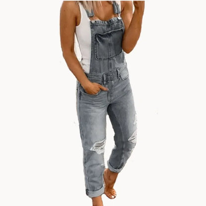 TAMBREET Hot Sale Suspenders Denim Jumpsuit For Women Fashion Ripped Jeans Jumpsuit Casual Female Clothing S-3XL Drop Shipping