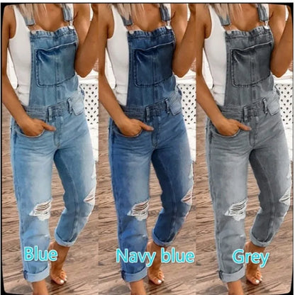 TAMBREET Hot Sale Suspenders Denim Jumpsuit For Women Fashion Ripped Jeans Jumpsuit Casual Female Clothing S-3XL Drop Shipping