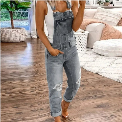 TAMBREET Hot Sale Suspenders Denim Jumpsuit For Women Fashion Ripped Jeans Jumpsuit Casual Female Clothing S-3XL Drop Shipping